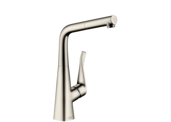 Смеситель для кухни Hansgrohe Metris, выдвижной излив, сталь, 14821800