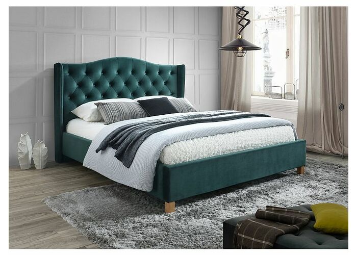 Кровать SIGNAL ASPEN Velvet Bluvel 78 зеленый/дуб 180/200