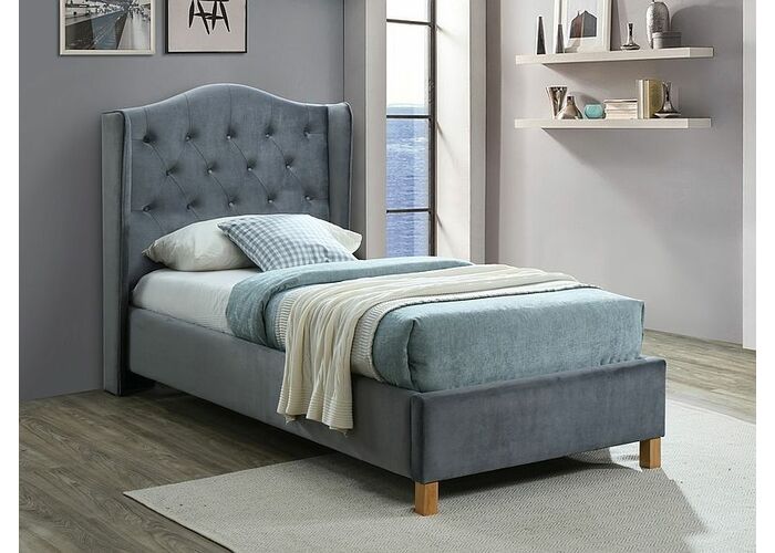 Кровать SIGNAL ASPEN Velvet Bluvel 14 серый/дуб 90/200