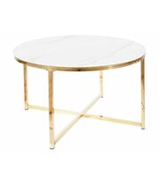 Стол журнальный SIGNAL SALMA эффект белого мрамора/золотой, d80