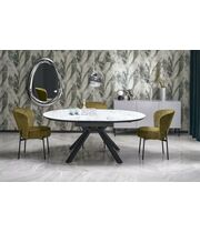 Стол обеденный HALMAR VERTIGO белый мрамор/черный, 130-180/130/76