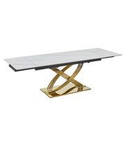 Стол обеденный SIGNAL HERMES II эффект белого мрамора/золотой 160-240/90