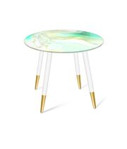 Стол Sheffilton SHT-TU14/TT32 80 СТЕКЛО/МДФ белый муар/золото/лазурно-голубой